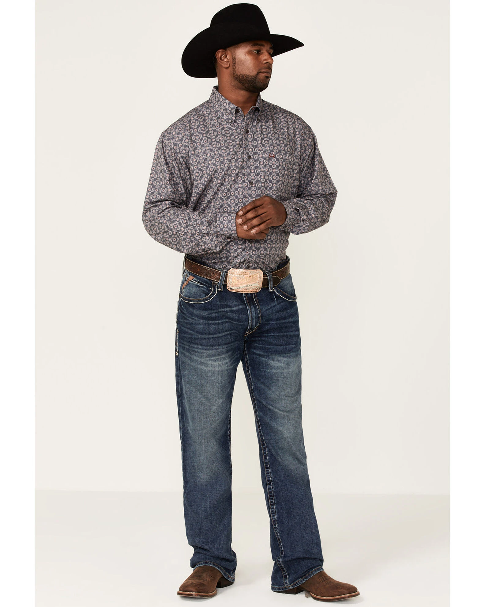 Cinch Men's Arena Flex Grey Medallion Geo Print Long Sleeve Button-Down Stretch Western Shirt 2 Cinch Men's Arena Flex Grey Medallion Geo Print Long Sleeve Button-Down Stretch Western Shirt - Image 2