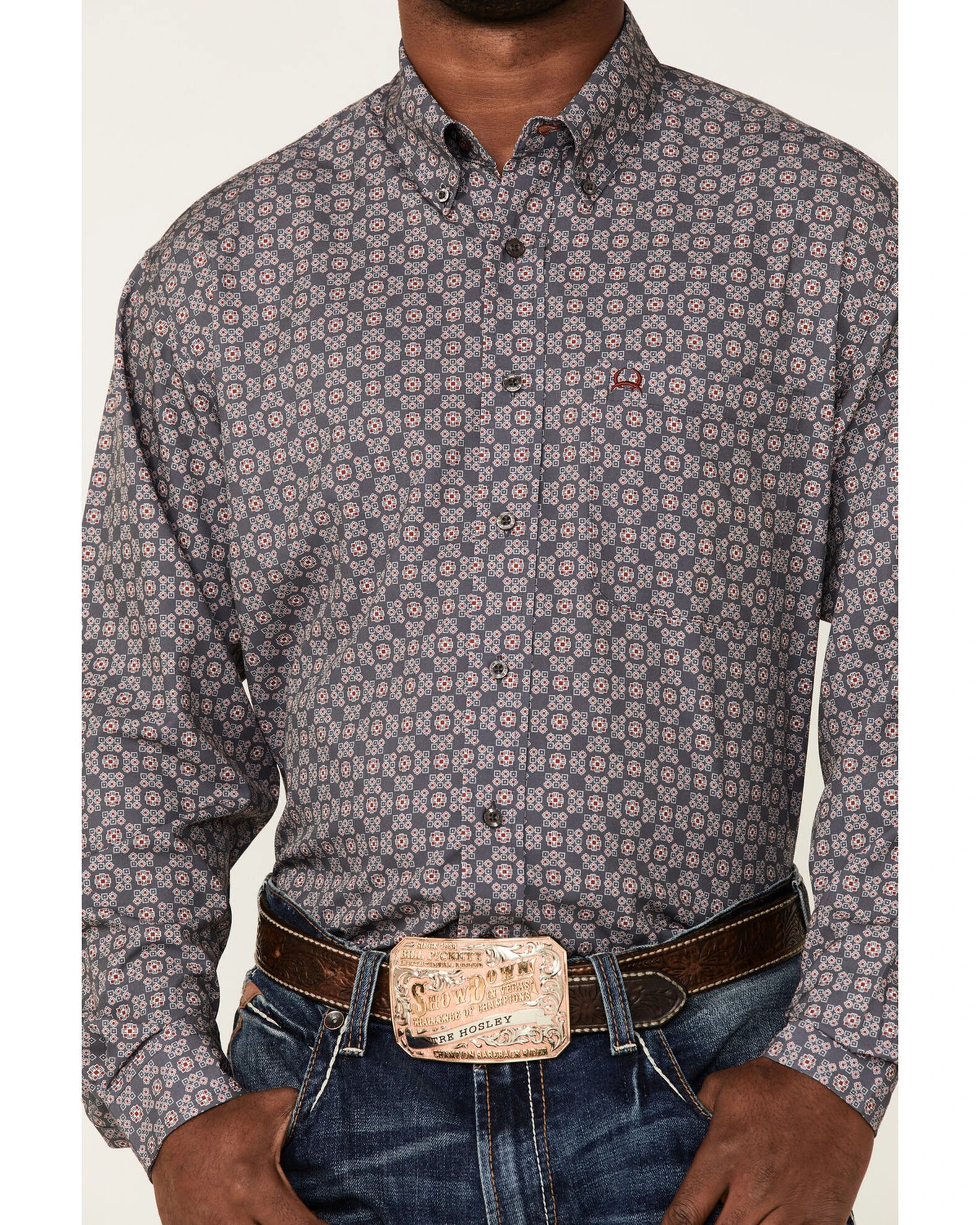 Cinch Men's Arena Flex Grey Medallion Geo Print Long Sleeve Button-Down Stretch Western Shirt 3 Cinch Men's Arena Flex Grey Medallion Geo Print Long Sleeve Button-Down Stretch Western Shirt - Image 3
