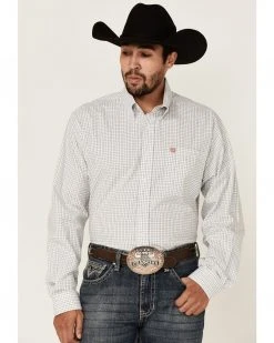 Cinch Men's White Small Plaid Long Sleeve Button-Down Western Shirt - Big