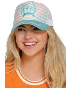 Cinch Women's Stripe Logo Mesh Back Trucker Cap Turquoise