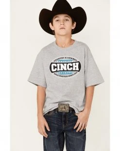 Cinch Boys' Oval Logo Graphic T-Shirt Heather Grey