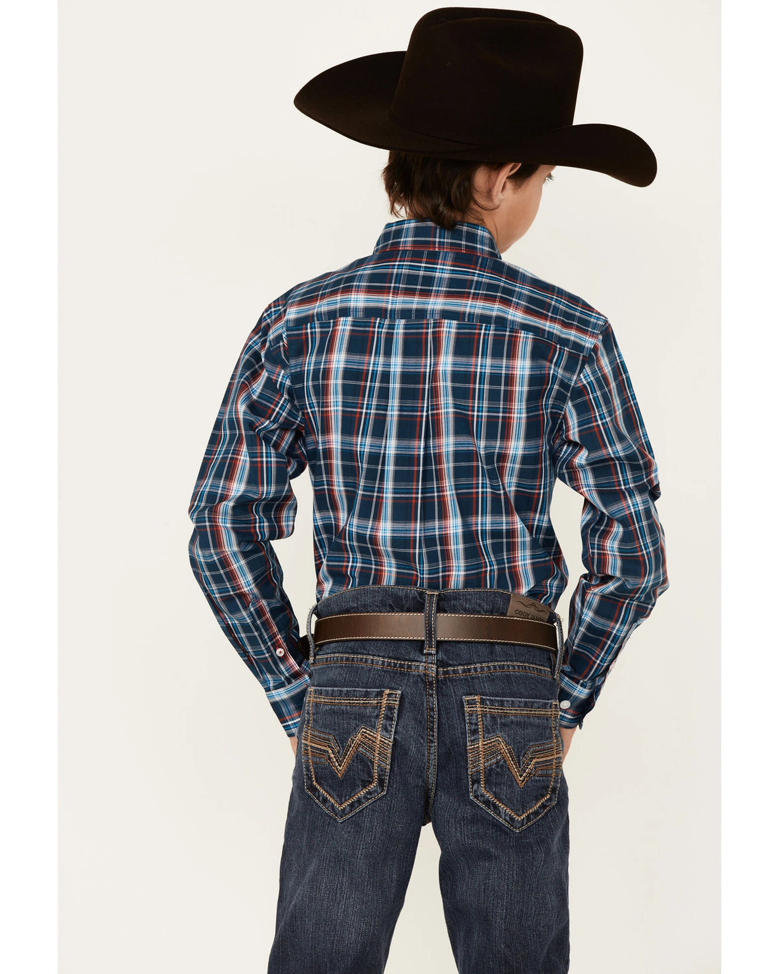 Cinch Boys' Plaid Print Long Sleeve Button-Down Shirt Navy 3 Cinch Boys' Plaid Print Long Sleeve Button-Down Shirt Navy - Image 3