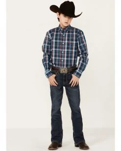 Cinch Boys' Plaid Print Long Sleeve Button-Down Shirt Navy 8 Cinch Boys' Plaid Print Long Sleeve Button-Down Shirt Navy -Cinch Shop 2000362765 410 P4