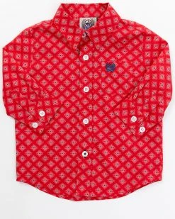 Cinch Infant-Boys' Geo Print Long Sleeve Button-Down Shirt Red