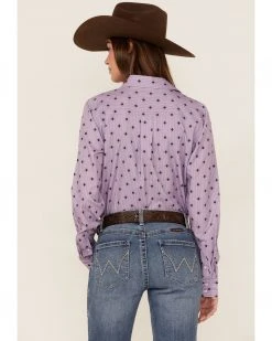 Cinch Women's Geo Print Long Sleeve Button-Down ArenaFlex Shirt Light Purple -Cinch Shop 2000362814 530 P4