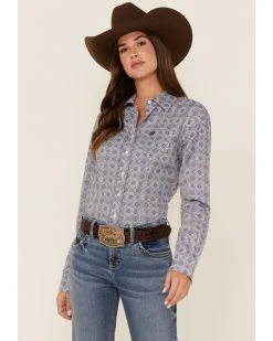 Cinch Women's Tile Print Long Sleeve Button-Down Western Shirt Purple -Cinch Shop 2000362815 500 P1 1