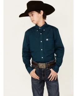 Cinch Boys' Solid Long Sleeve Button-Down Shirt Teal -Cinch Shop 2000362823 442 P1 1