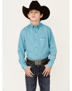 Cinch Boys' ArenaFlex Print Long Sleeve Button-Down Shirt Blue -Cinch Shop 2000362825 400 P1 1