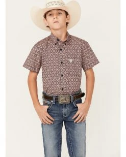 Cinch Boys' Medallion Print Short Sleeve Button-Down Shirt Multi