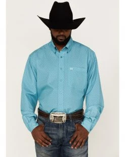 Cinch Men's Arena Flex Diamond Geo Print Long Sleeve Button-Down Western Shirt  Blue