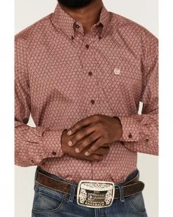 Cinch Men's Star Burgundy Geo Print Long Sleeve Button-Down Western Shirt  -Cinch Shop 2000363562 640 P3