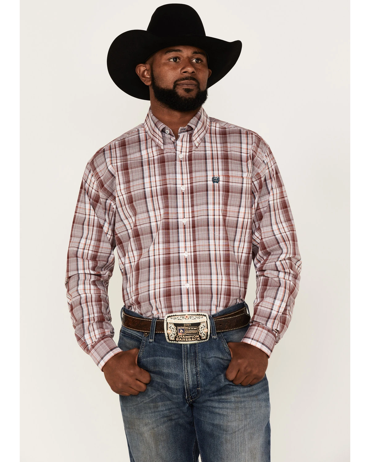 Cinch Men's Stretch Red & White Plaid Long Sleeve Button-Down Western Shirt 5 Cinch Men's Stretch Red & White Plaid Long Sleeve Button-Down Western Shirt - Image 5