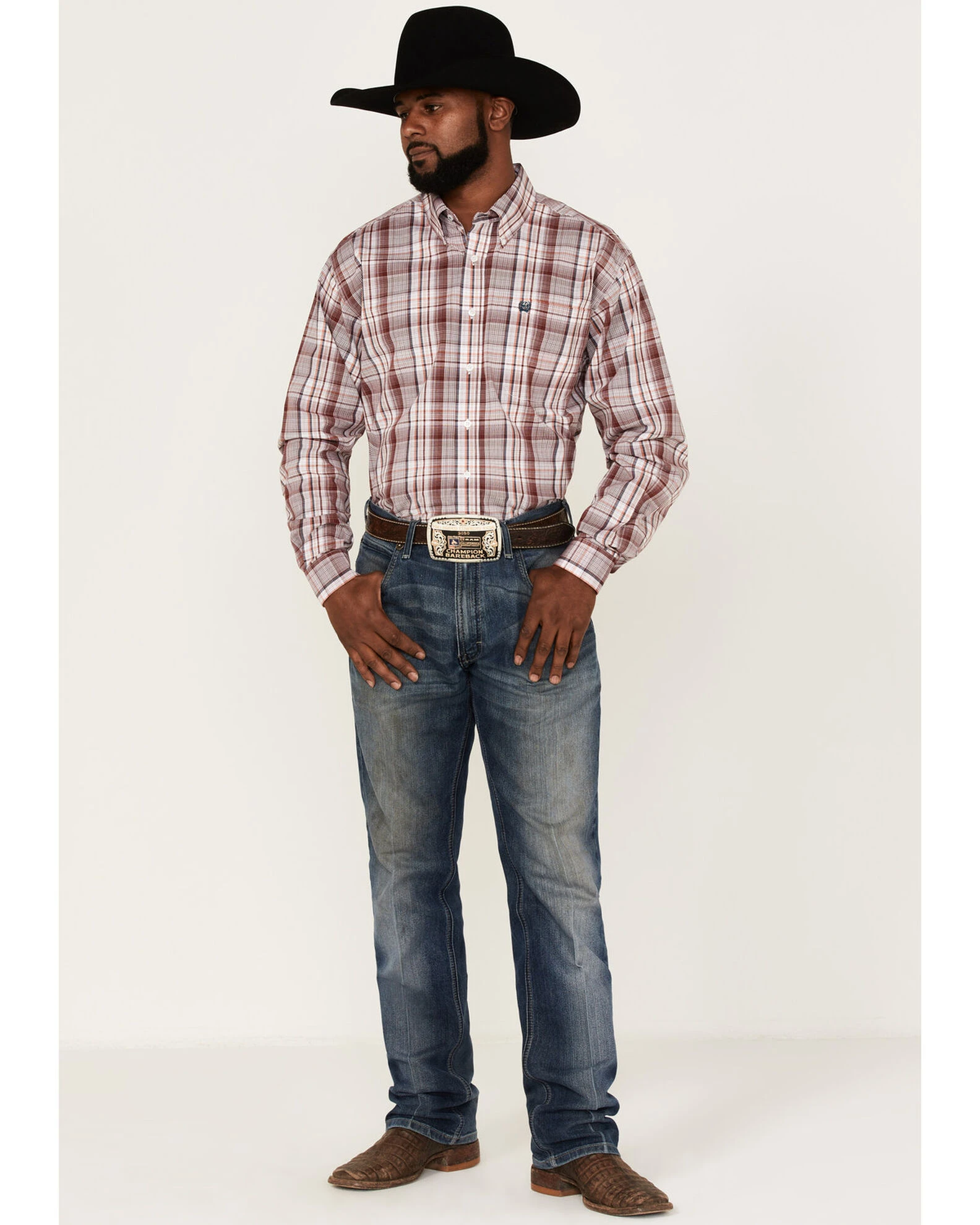 Cinch Men's Stretch Red & White Plaid Long Sleeve Button-Down Western Shirt 2 Cinch Men's Stretch Red & White Plaid Long Sleeve Button-Down Western Shirt - Image 2