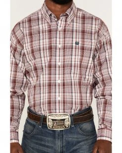 Cinch Men's Stretch Red & White Plaid Long Sleeve Button-Down Western Shirt 7 Cinch Men's Stretch Red & White Plaid Long Sleeve Button-Down Western Shirt -Cinch Shop 2000363563 100 P3