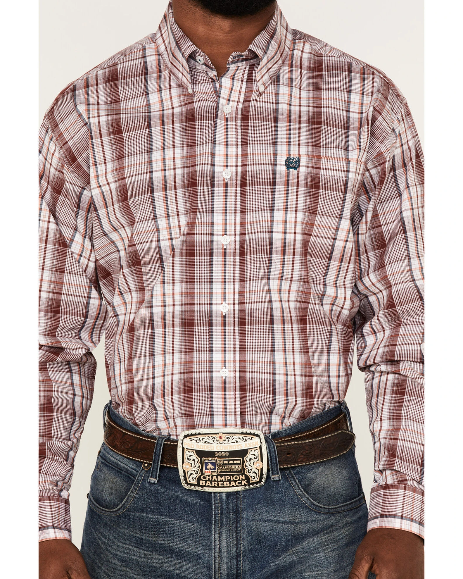 Cinch Men's Stretch Red & White Plaid Long Sleeve Button-Down Western Shirt 3 Cinch Men's Stretch Red & White Plaid Long Sleeve Button-Down Western Shirt - Image 3