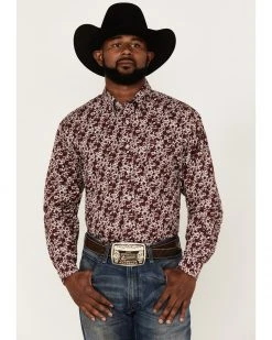 Cinch Men's Floral Burgundy & Grey Geo Print Long Sleeve Button-Down Western Shirt  -Cinch Shop 2000363565 020 P1 1