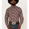 Cinch Men's Floral Burgundy & Grey Geo Print Long Sleeve Button-Down Western Shirt 