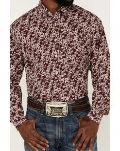 Cinch Men's Floral Burgundy & Grey Geo Print Long Sleeve Button-Down Western Shirt  -Cinch Shop 2000363565 020 P3