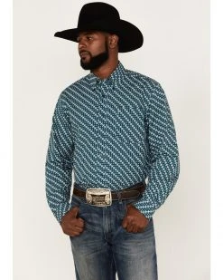 Cinch Men's Modern Fit Teal Medallion Geo Print Long Sleeve Button-Down Western Shirt  -Cinch Shop 2000363567 442 P1 1