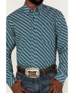 Cinch Men's Modern Fit Teal Medallion Geo Print Long Sleeve Button-Down Western Shirt  -Cinch Shop 2000363567 442 P3