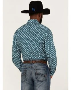 Cinch Men's Modern Fit Teal Medallion Geo Print Long Sleeve Button-Down Western Shirt  -Cinch Shop 2000363567 442 P4