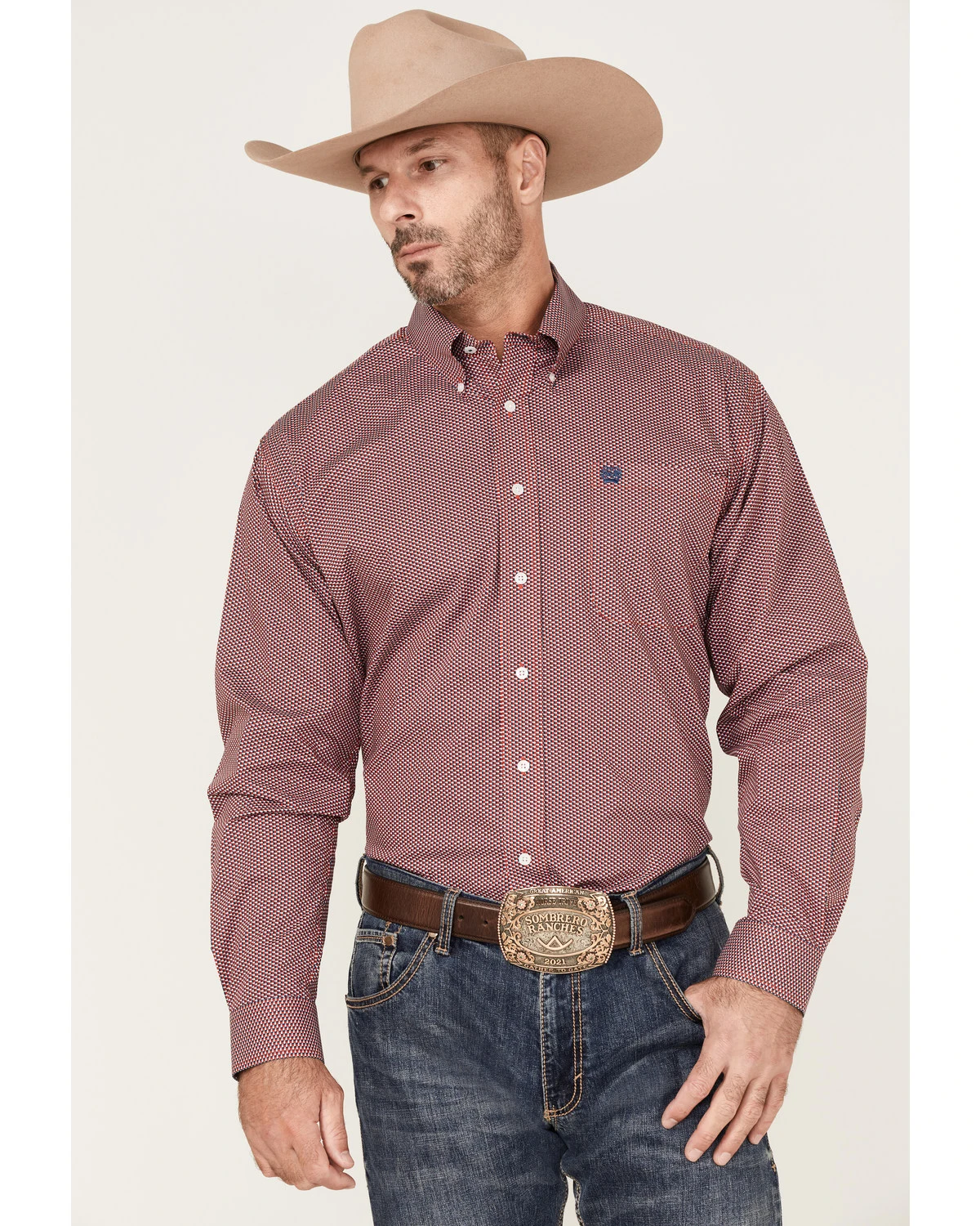 Cinch Men's Stretch Small Check Long Sleeve Button-Down Western Shirt Red 5 Cinch Men's Stretch Small Check Long Sleeve Button-Down Western Shirt Red - Image 5