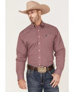 Cinch Men's Stretch Small Check Long Sleeve Button-Down Western Shirt  Red