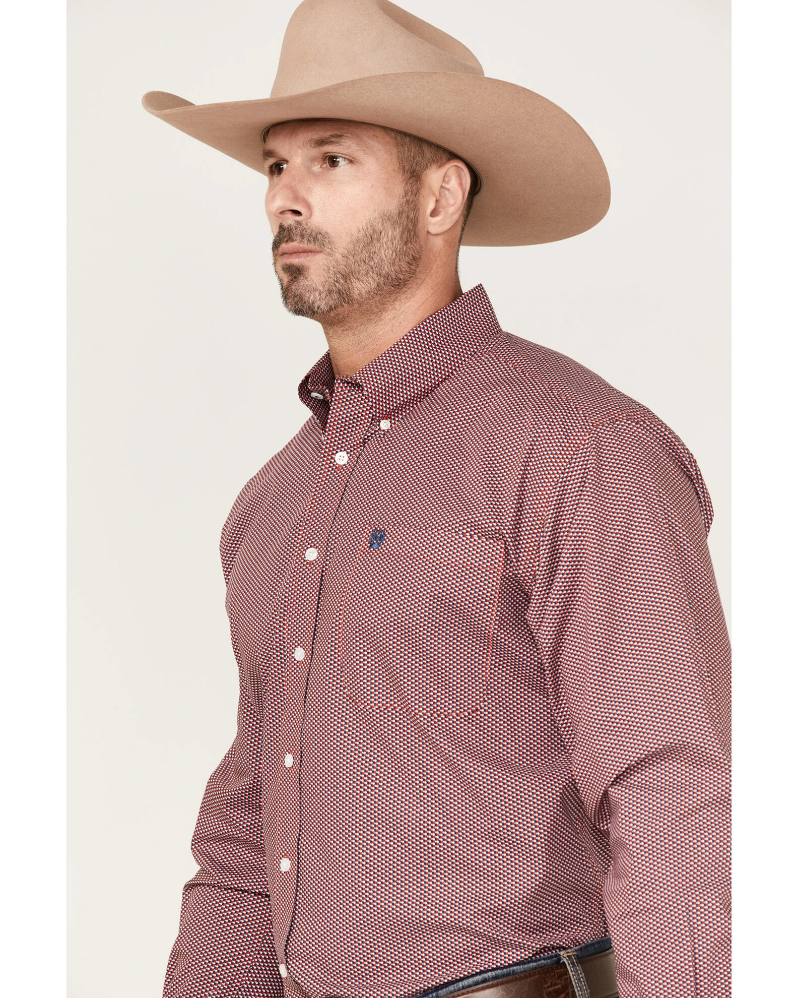 Cinch Men's Stretch Small Check Long Sleeve Button-Down Western Shirt Red 2 Cinch Men's Stretch Small Check Long Sleeve Button-Down Western Shirt Red - Image 2