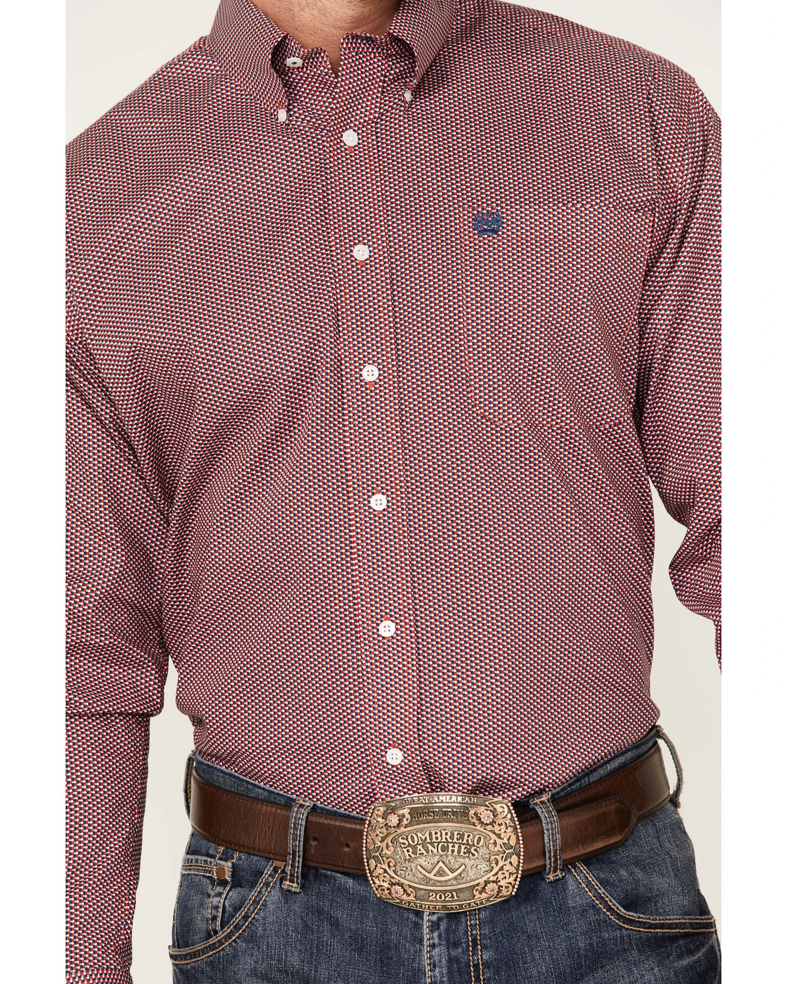 Cinch Men's Stretch Small Check Long Sleeve Button-Down Western Shirt Red 3 Cinch Men's Stretch Small Check Long Sleeve Button-Down Western Shirt Red - Image 3