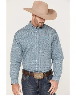 Cinch Men's Medallion Print Long Sleeve Button-Down Western Shirt Navy