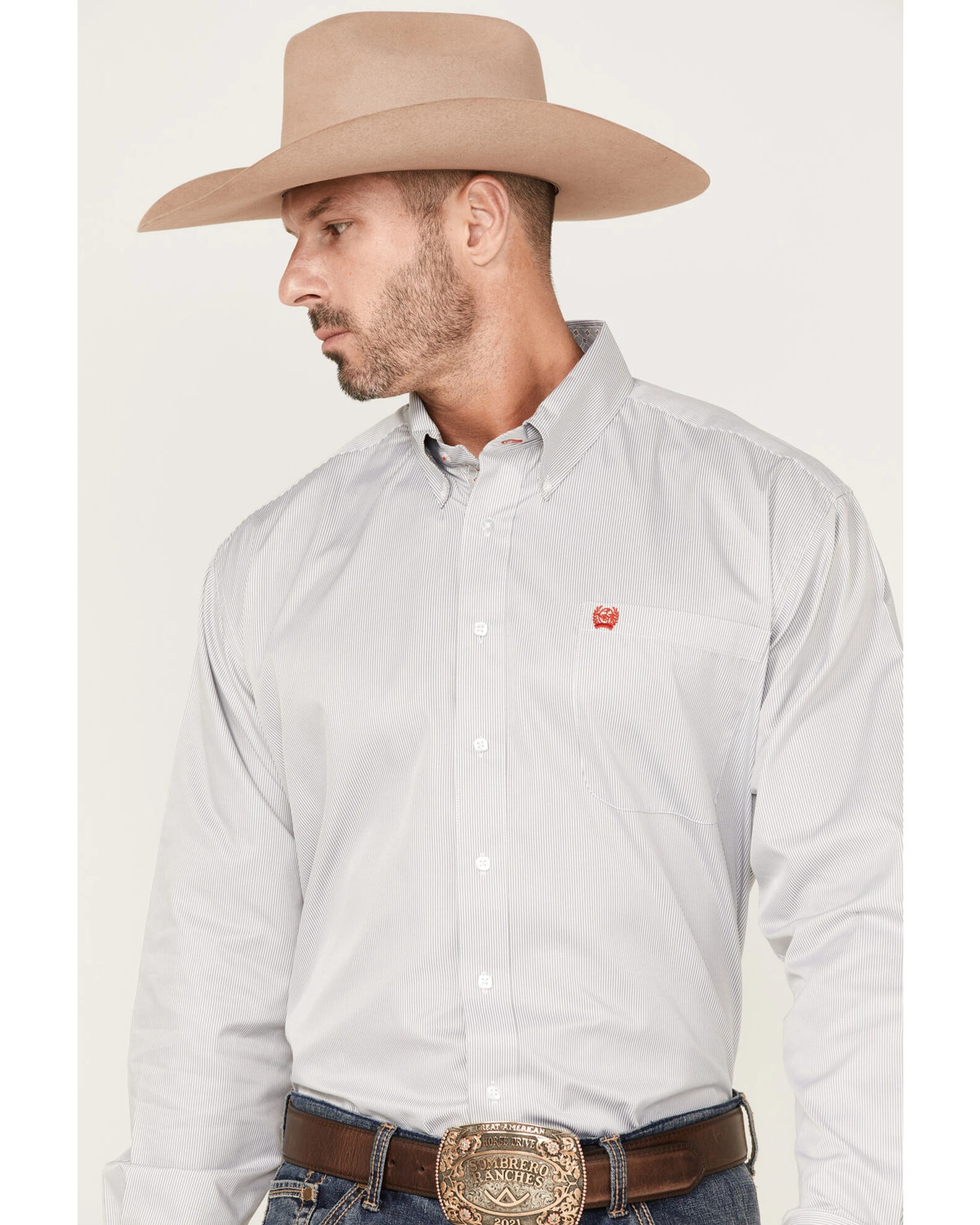 Cinch Men's Stretch White & Tan Stripe Long Sleeve Button-Down Western Shirt - Big 2 Cinch Men's Stretch White & Tan Stripe Long Sleeve Button-Down Western Shirt - Big - Image 2