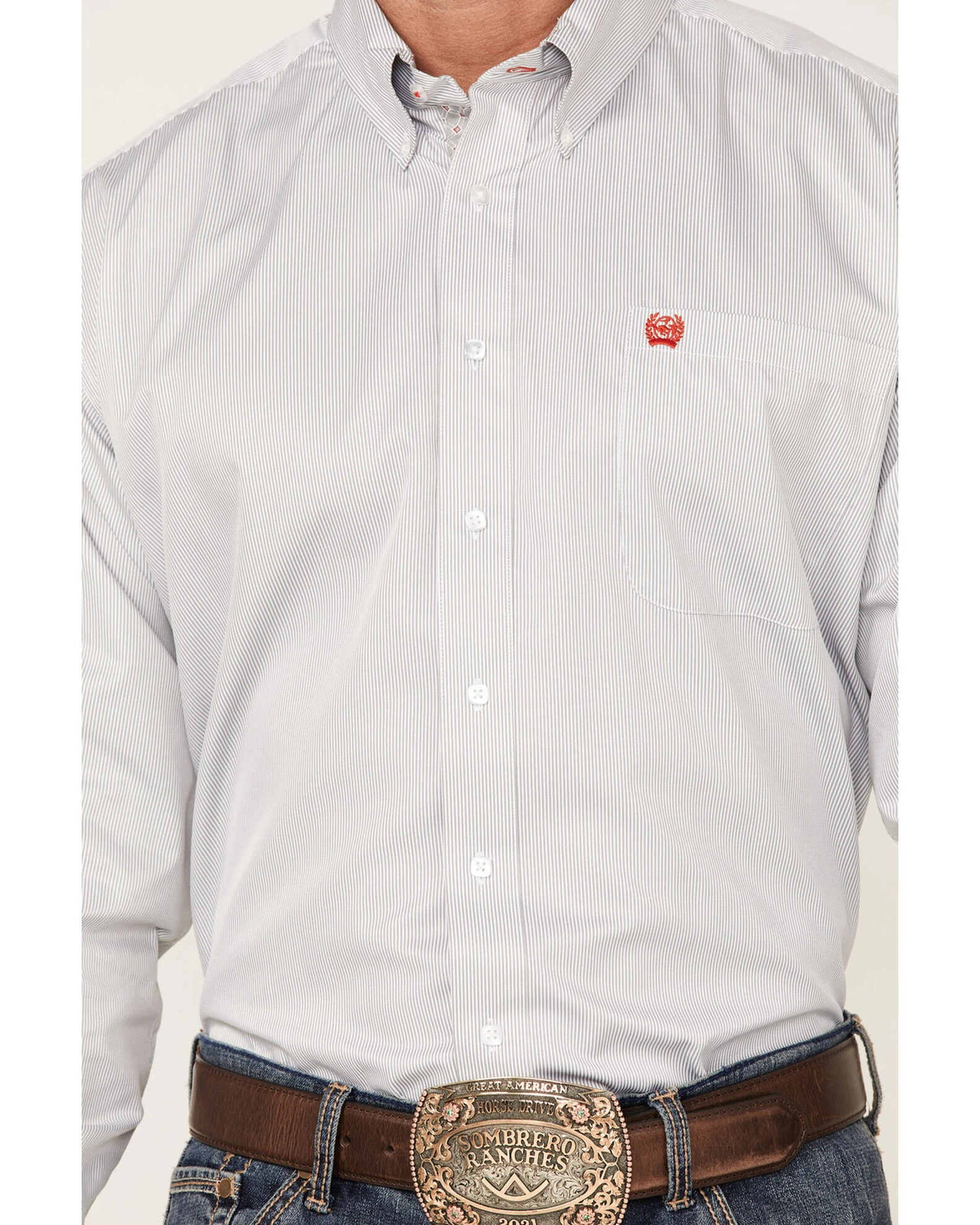 Cinch Men's Stretch White & Tan Stripe Long Sleeve Button-Down Western Shirt - Big 3 Cinch Men's Stretch White & Tan Stripe Long Sleeve Button-Down Western Shirt - Big - Image 3