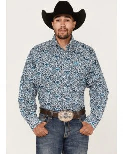 Cinch Men's Large Paisley Print Long Sleeve Button-Down Western Shirt  White -Cinch Shop 2000363572 100 P1 1