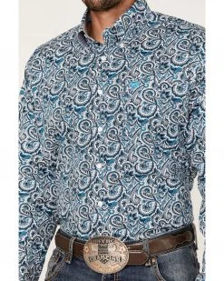 Cinch Men's Large Paisley Print Long Sleeve Button-Down Western Shirt  White -Cinch Shop 2000363572 100 P3