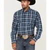Cinch Men's Large Plaid Long Sleeve Button-Down Western Shirt  Navy