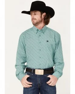 Cinch Men's Small Plaid Western Shirt  Green