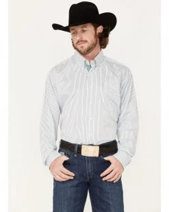Cinch Men's Stretch Multi Stripe Long Sleeve Button-Down Western Shirt  White