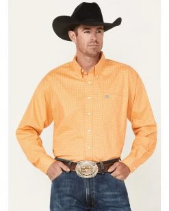 Cinch Men's Cross Orange Geo Print Long Sleeve Button-Down Western Shirt 