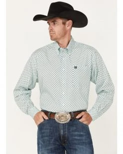 Cinch Men's Square Green Geo Print Long Sleeve Button-Down Western Shirt  -Cinch Shop 2000363579 300 P1 1