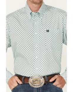 Cinch Men's Square Green Geo Print Long Sleeve Button-Down Western Shirt  -Cinch Shop 2000363579 300 P3
