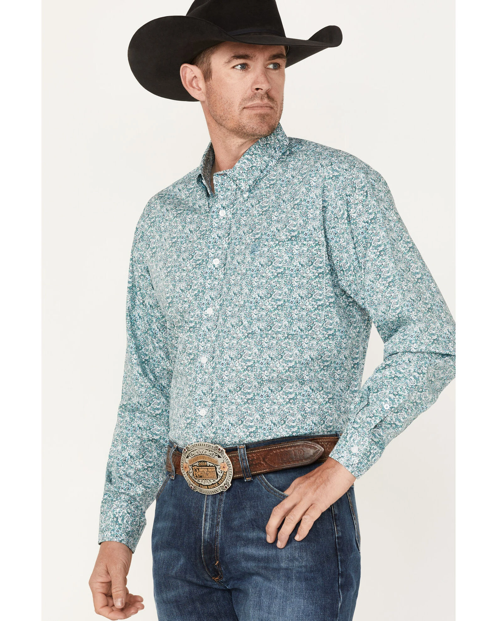 Cinch Men's Floral White Print Long Sleeve Button-Down Western Shirt 2 Cinch Men's Floral White Print Long Sleeve Button-Down Western Shirt - Image 2
