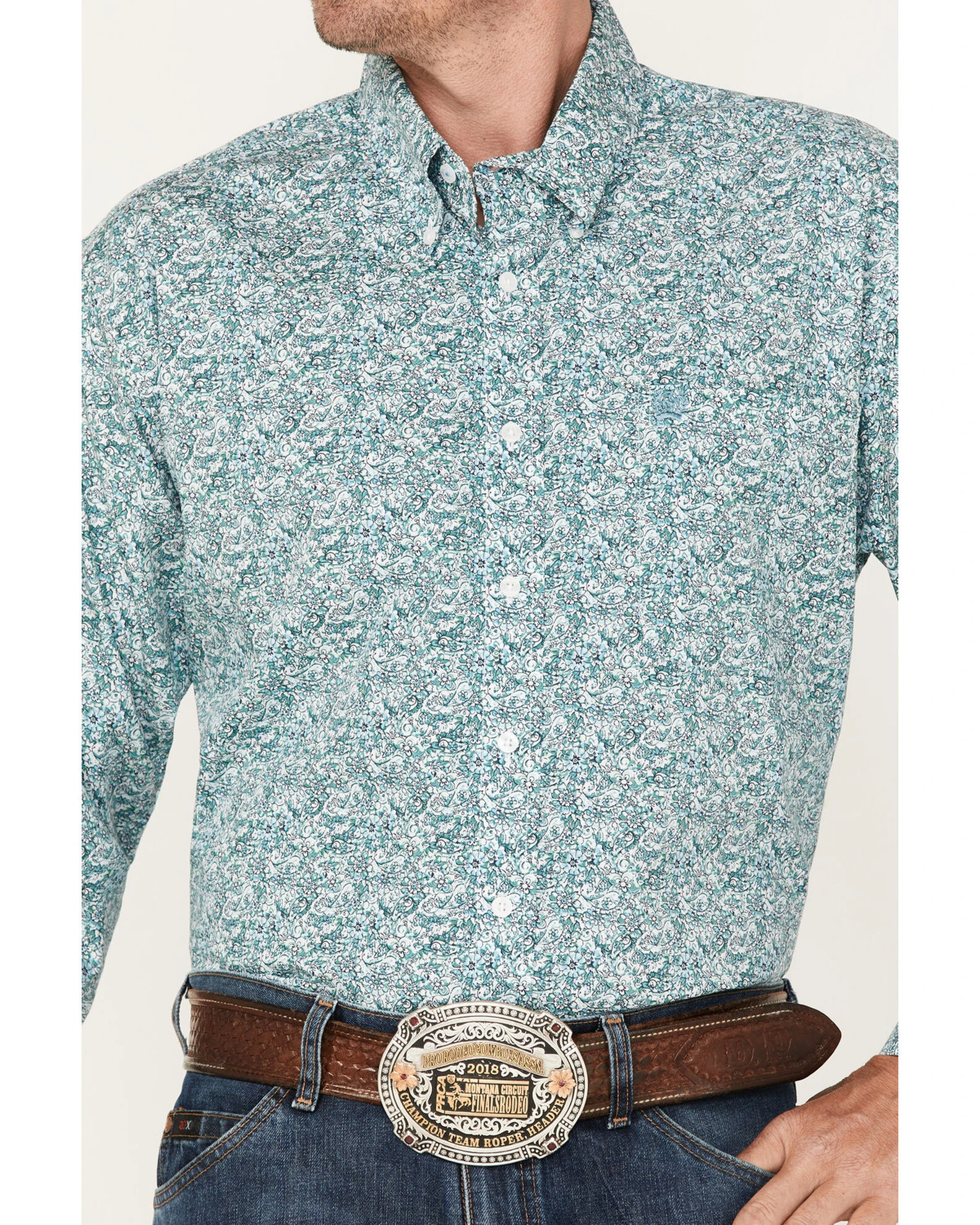 Cinch Men's Floral White Print Long Sleeve Button-Down Western Shirt 3 Cinch Men's Floral White Print Long Sleeve Button-Down Western Shirt - Image 3
