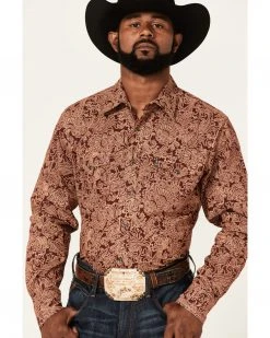Cinch Men's Modern Fit Large Burgundy Paisley Print Long Sleeve Snap Western Shirt 
