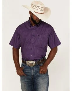 Cinch Men's Arena Flex Purple Geo Print Short Sleeve Button-Down Western Shirt 
