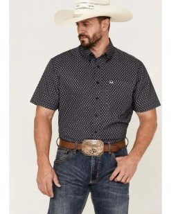 Cinch Men's Arena Flex Black Geo Print Short Sleeve Button-Down Western Shirt 