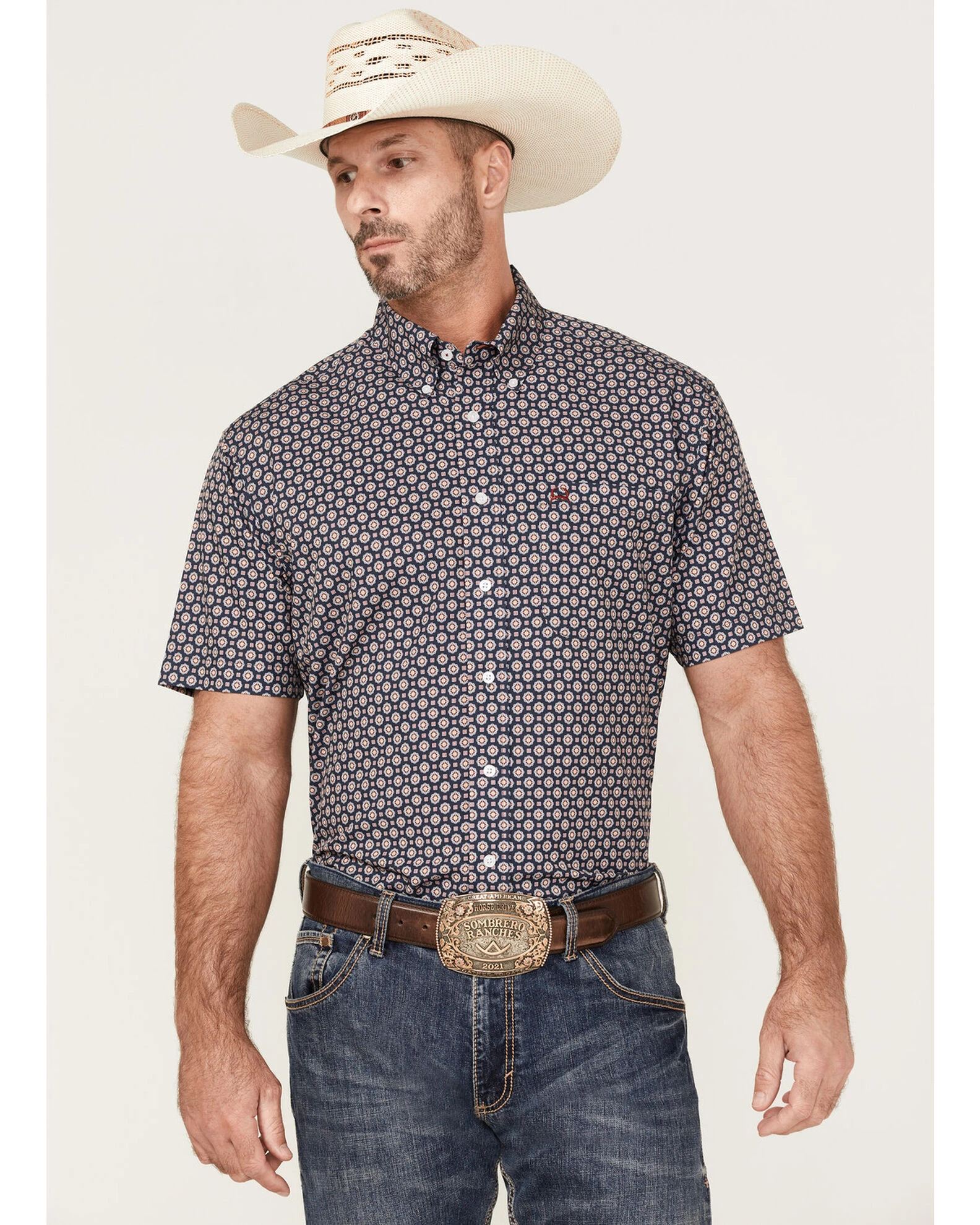 Cinch Men's Arena Flex Geo Print Short Sleeve Button-Down Western Shirt 1 Cinch Men's Arena Flex Geo Print Short Sleeve Button-Down Western Shirt