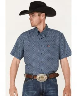 Cinch Men's Arena Flex Diamond Medallion Geo Print Short Sleeve Button-Down Western Shirt  Blue
