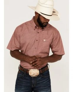 Cinch Men's Star Burgundy Geo Print Short Sleeve Button-Down Western Shirt  -Cinch Shop 2000363596 640 P1 1