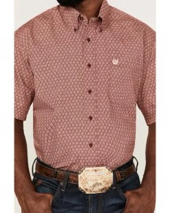 Cinch Men's Star Burgundy Geo Print Short Sleeve Button-Down Western Shirt  -Cinch Shop 2000363596 640 P3