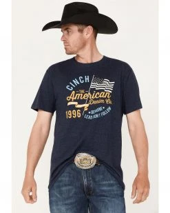 Cinch Men's American Heather Navy Logo Flag Graphic Short Sleeve T-Shirt 